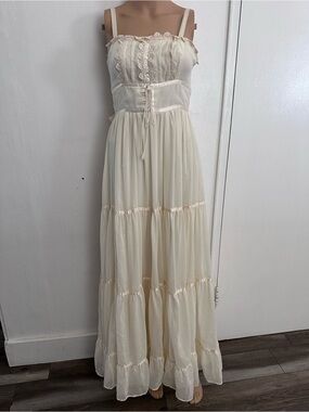 Vintage 70s Prairie Maxi Dress yellow Lace Bridal Cottagecore Gunne  Style